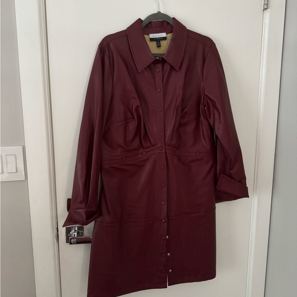Eloquii Red Long Sleeve Notched Collar Dress